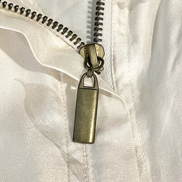 Vtg 80s Floral Silk Bomber Jacket Cream Gold Metallic Coat Size Large Lily - Picture 8 of 9